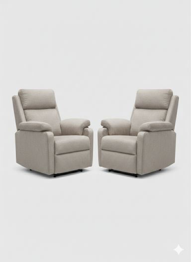 Dos sillones reclinables beige, con respaldo y reposabrazos acolchados, dispuestos frente a frente.
